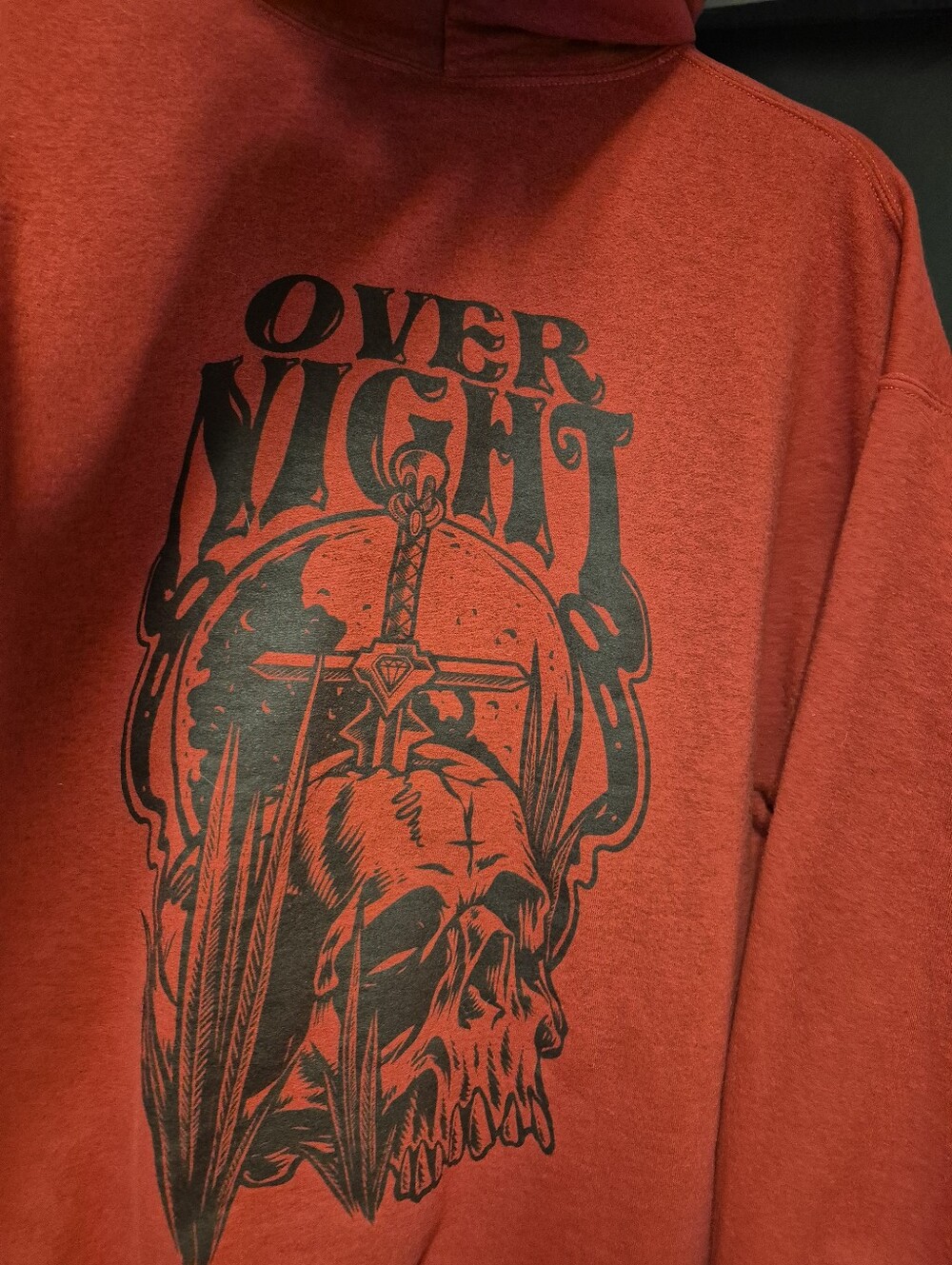 Overnight Graphic Red Men's Hoodie Shirt - Picture 1 of 9